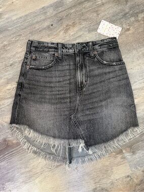 Free People Black Washed Asymmetrical Denim Mini Skirt
